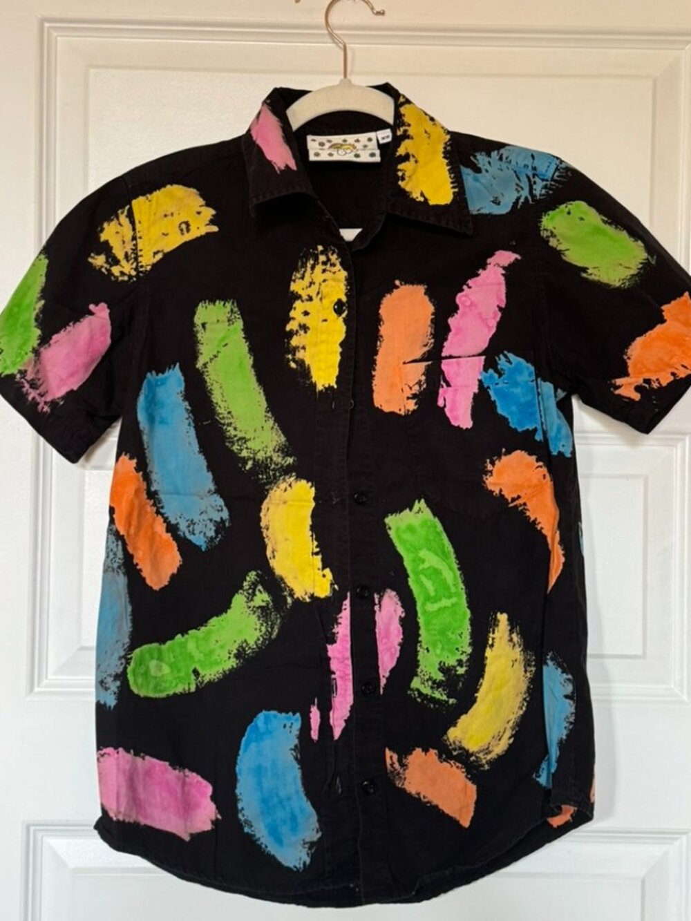 Big Bud Press Paintstroke Pantry Button-Up Shirt XS Black Multicolor Abstract